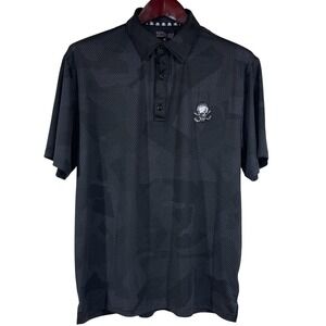 Tattoo Golf Performance Polo Mens M Black Rogue Collection Skull Crossbones Cool